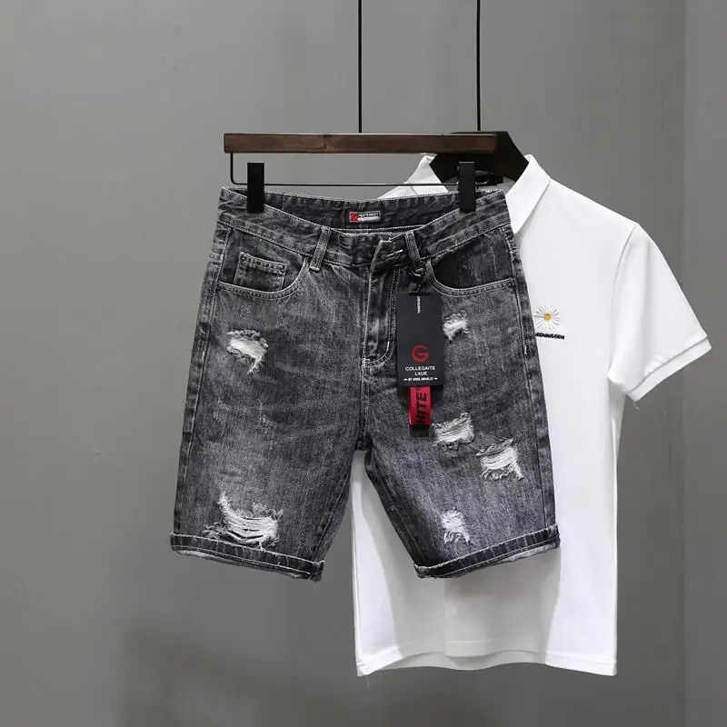 Streetwear Brand Shorts - Heren Korte Jeans Broek Zwart Grijs